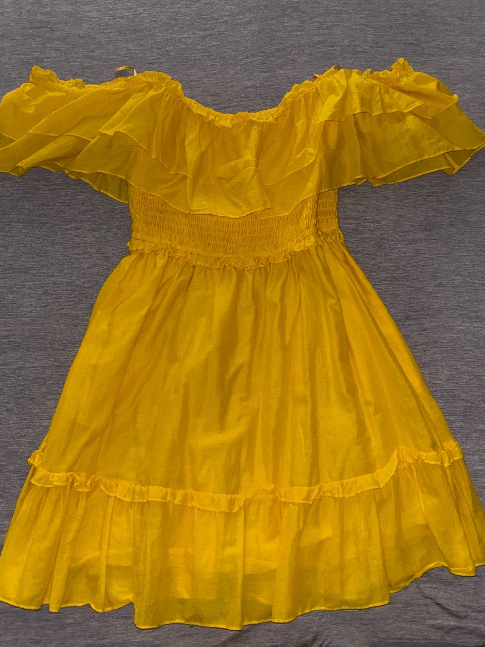 Happy X Nature Yellow Off-Shoulder Ruffle Mini Dress